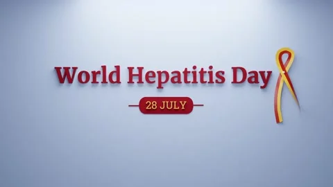 World Hepatitis Day Card. Blue Wall Background. Red, Yellow ribbon pinned. Stock Footage 201618806