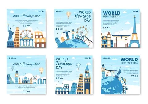 World Heritage Day Post Template Flat Design Illustration Editable of Square  Stock Illustration