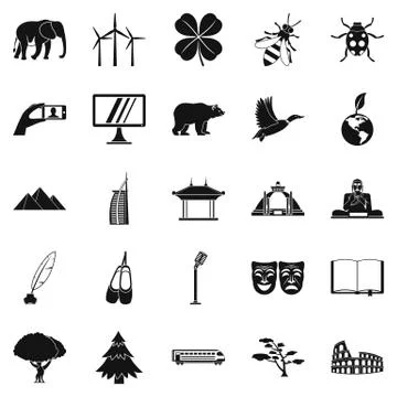 World heritage icons set, simple style Ilustración de archivo