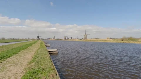 World Heritage site "Kinderdijk" empty during Corona COVID-19 pandemic Stock Footage 151985738