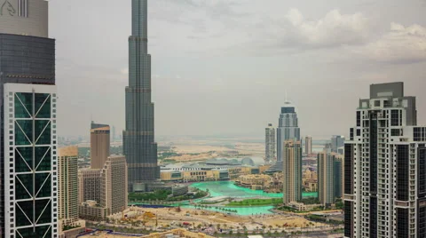 World highest building dubai mall fountain panorama 4k time lapse uae Stock-Footage 54125486