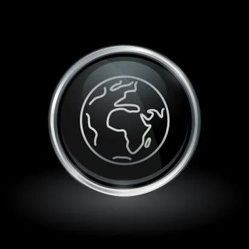 World icon inside round silver and black emblem Stock Illustration