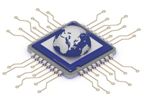 World integrated on technology 3d render Stock Illustration