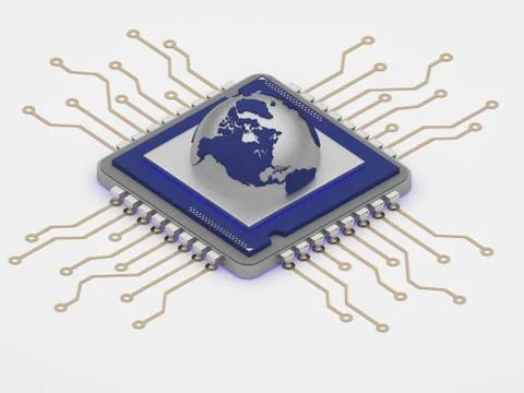 World integrated on technology 3d render Stock Illustration
