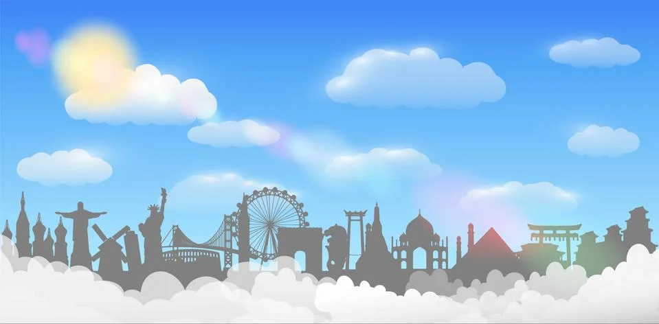 World landmark cloud sky background travel concept Stock Illustration