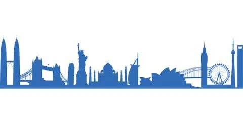 World landmark group in blue Stock Illustration