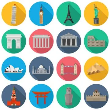 World Landmark Icon Set Illustrazione stock