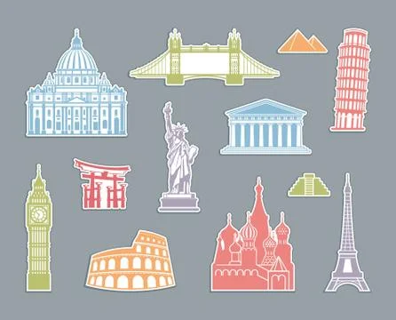 World Landmark Icon Set Stock Illustration