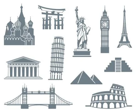 World Landmark Icon Set Stock Illustration
