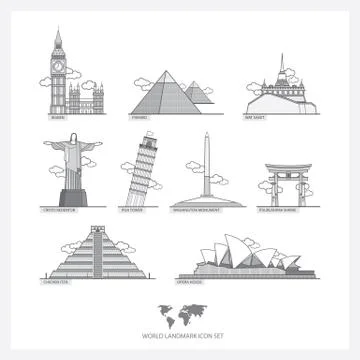 World Landmark Icon Set Vector Illustration Stock Illustration