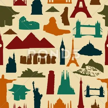World landmark silhouettes pattern Stock Illustration