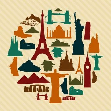 World landmark silhouettes set Stock Illustration