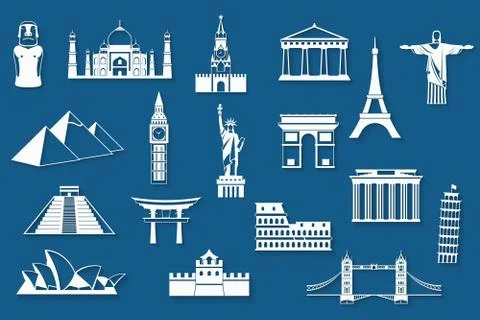 World landmarks, abstract flat paper icons set Stock Illustration