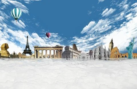 World landmarks among the clouds Stock Photos