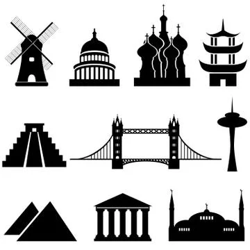 World landmarks and monuments Stock Illustration