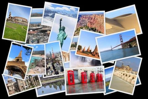 World landmarks collage - photo stack of United States, France, England, Spai Stock Photos