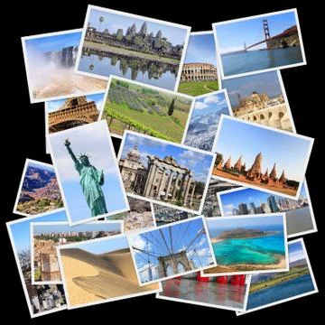 World landmarks collage - photo stack of United States, France, England, Spai 스톡 사진