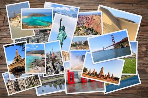 World landmarks collage - photo stack of United States, France, England, Spai Stock Photos