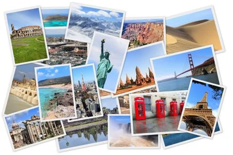 World landmarks collage - photo stack of United States, France, England, Spai Stock Photos