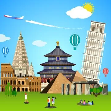 World landmarks concept. Vector illustration for travel design Stock Illustration