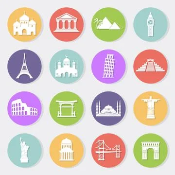 World landmarks flat icons 库存插图