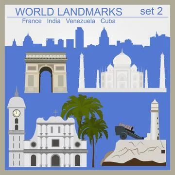 World landmarks icon set. Elements for creating infographics Stock Illustration