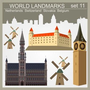 World landmarks icon set. Elements for creating infographics Stock Illustration