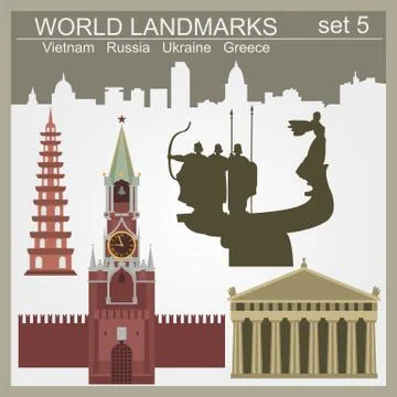 World landmarks icon set. Elements for creating infographics Stock Illustration