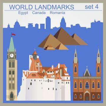 World landmarks icon set. Elements for creating infographics Illustrazione stock