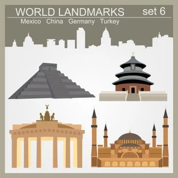 World landmarks icon set. Elements for creating infographics Illustrazione stock