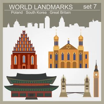 World landmarks icon set. Elements for creating infographics Ilustración de archivo