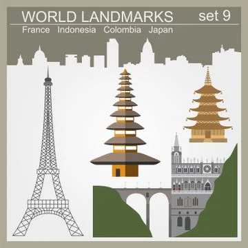 World landmarks icon set. Elements for creating infographics Illustrazione stock