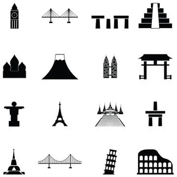 World landmarks icon set Illustrazione stock