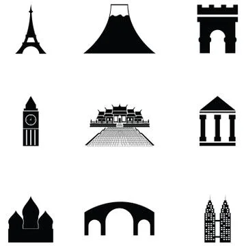 World landmarks icon set Stock Illustration