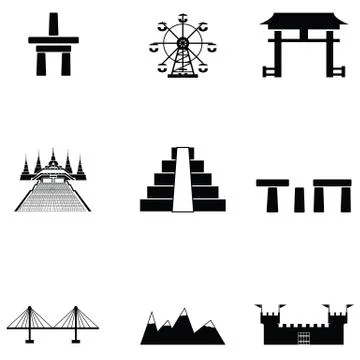World landmarks icon set Illustrazione stock