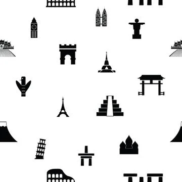 World landmarks seamless pattern background icon. Illustrazione stock