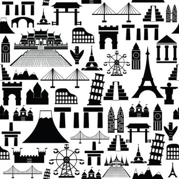 World landmarks seamless pattern background icon. Stock Illustration
