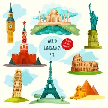 World Landmarks Set Stock Illustration