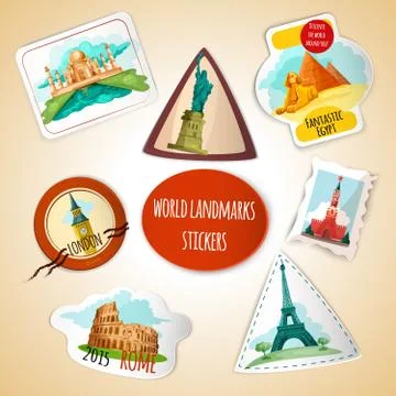 World Landmarks Stickers Illustrazione stock
