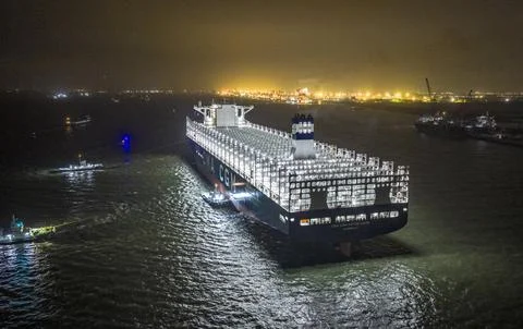 World Largest Loading Capacity Dual Fuel Container Ship Sea Trial 写真素材