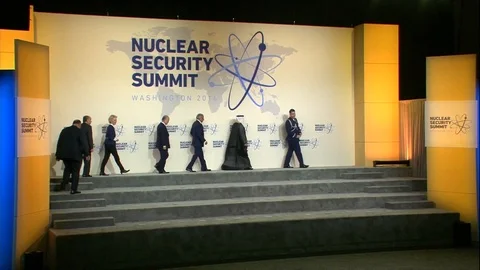 World leaders pose for Nuclear Security Summit family photo - 2016 Stock Footage 91980461