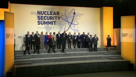 World leaders pose for Nuclear Security Summit family photo - 2016 Stock Footage 92054024