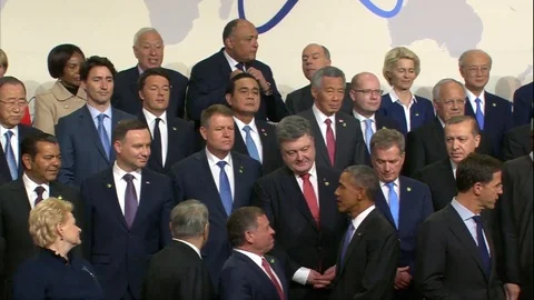World leaders pose for Nuclear Security Summit family photo - 2016 Stock Footage 92054033