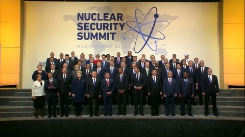 World leaders pose for Nuclear Security Summit family photo - 2016 Stock Footage 92054035