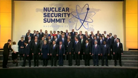 World leaders pose for Nuclear Security Summit family photo - 2016 Stock Footage 92054036
