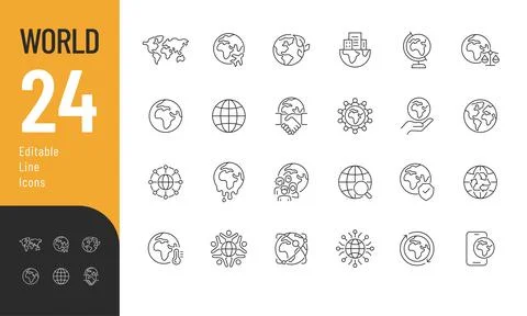 World Line Editable Icons set. Stock Illustration