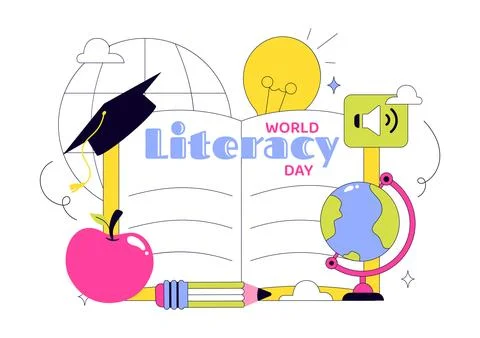 World Literacy Day Vector Illustration Featuring Books, Reading, Education,.. Stock Illustration