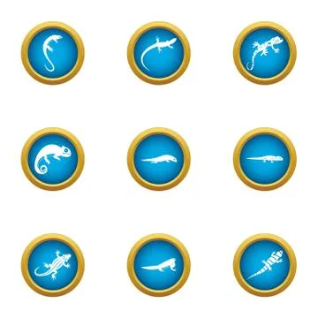 World of lizard icons set, flat style Stock-Illustration