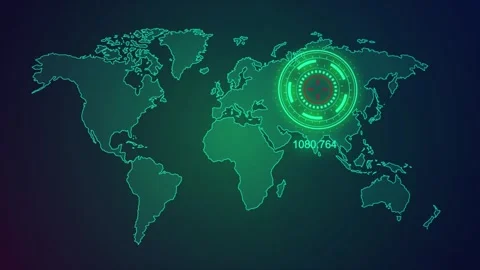 World location tracking many Countries  HUD technology glowing animation. Video stock 259374242