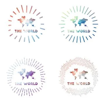 The World low poly sunburst set. Logo of world in geometric polygonal style.. Stock-Illustration
